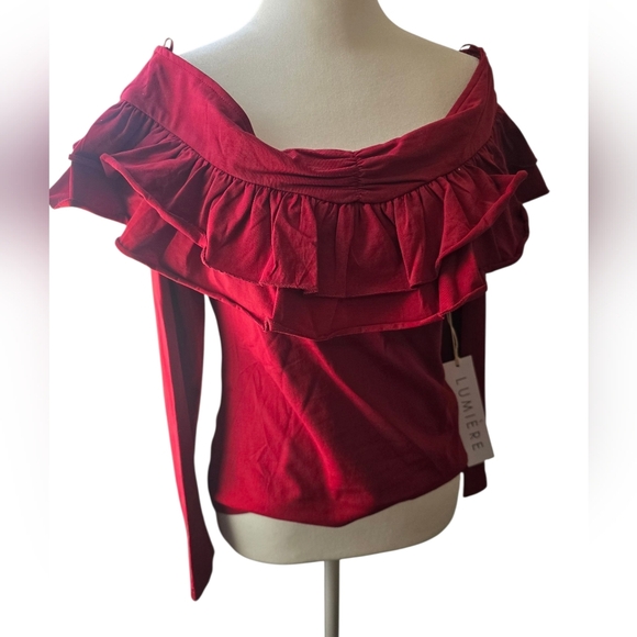 Lumiere Red Ruffle Off-Shoulder Blouse - Picture 6 of 7